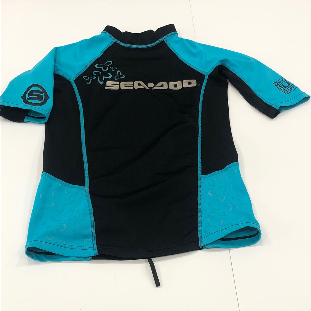 Sea-Doo Youth Rash Guard Swim Shirt | Black & Turquoise | Youth M/L (Approx)